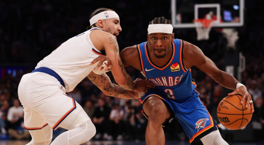 NBA: Shai Gilgeous-Alexander dribbles the ball for the Oklahoma City Thunder against the New York Knicks at Madison Square Garden.