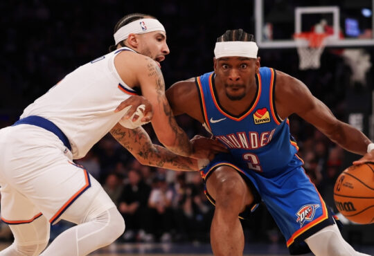 NBA: Shai Gilgeous-Alexander dribbles the ball for the Oklahoma City Thunder against the New York Knicks at Madison Square Garden.