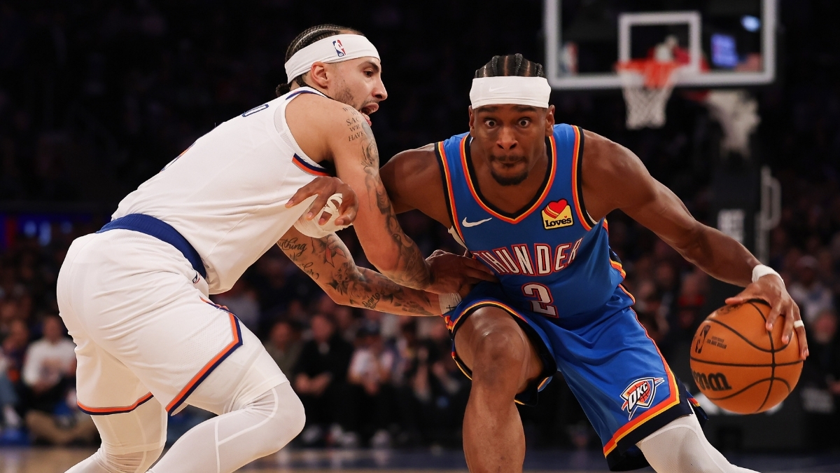 NBA: Shai Gilgeous-Alexander dribbles the ball for the Oklahoma City Thunder against the New York Knicks at Madison Square Garden.